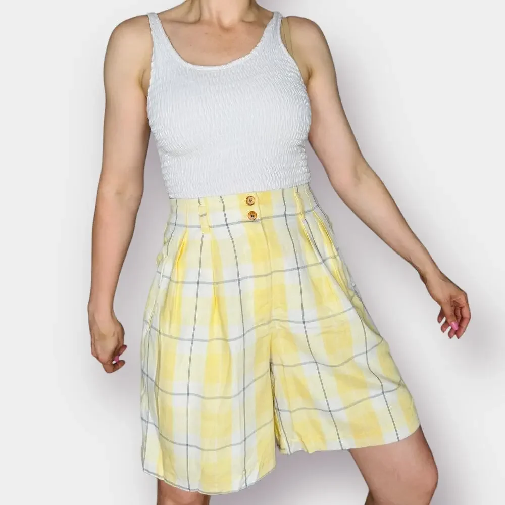 90s The Limited Yellow Navy‎ Window Pane Plaid Shorts
